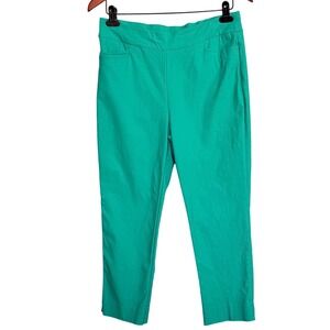 Chico's Brigitte Slim Ankle Pants Kelly Green Pull On Stretch Sz 1 US 8 Cropped